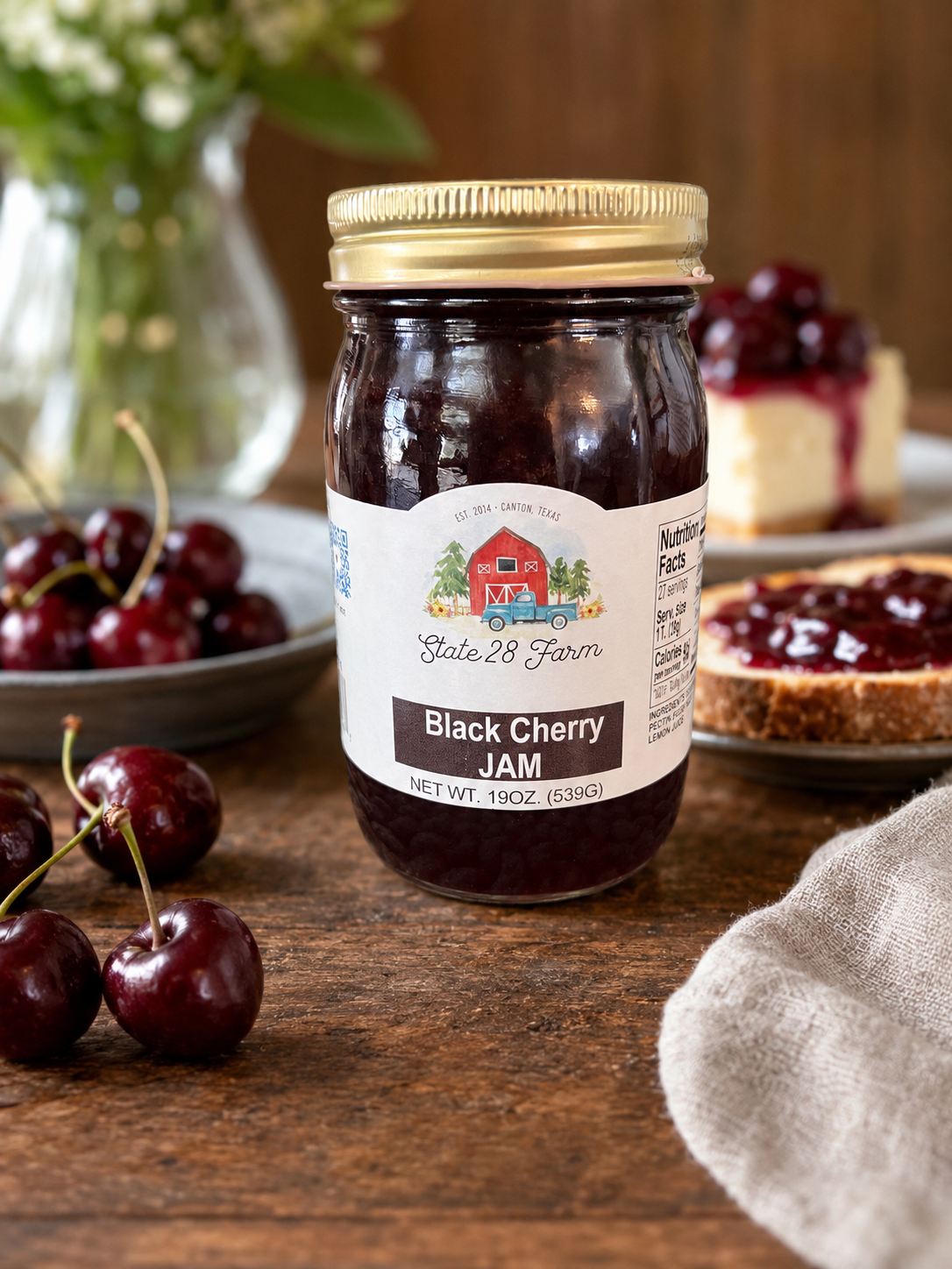 STATE 28 FARM BLACK CHERRY JAM 19 OZ