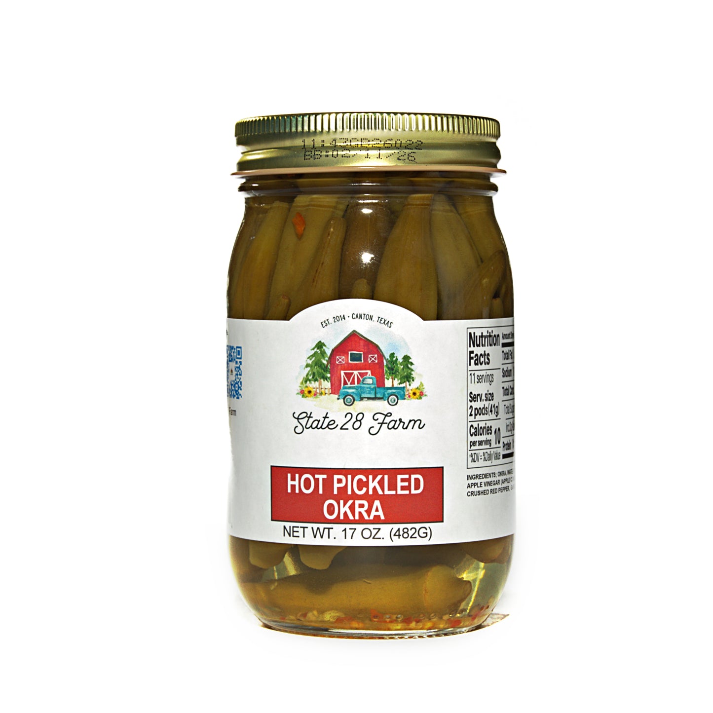 State 28 Farm homemade pickles in a 17 oz jar from Canton, Texas