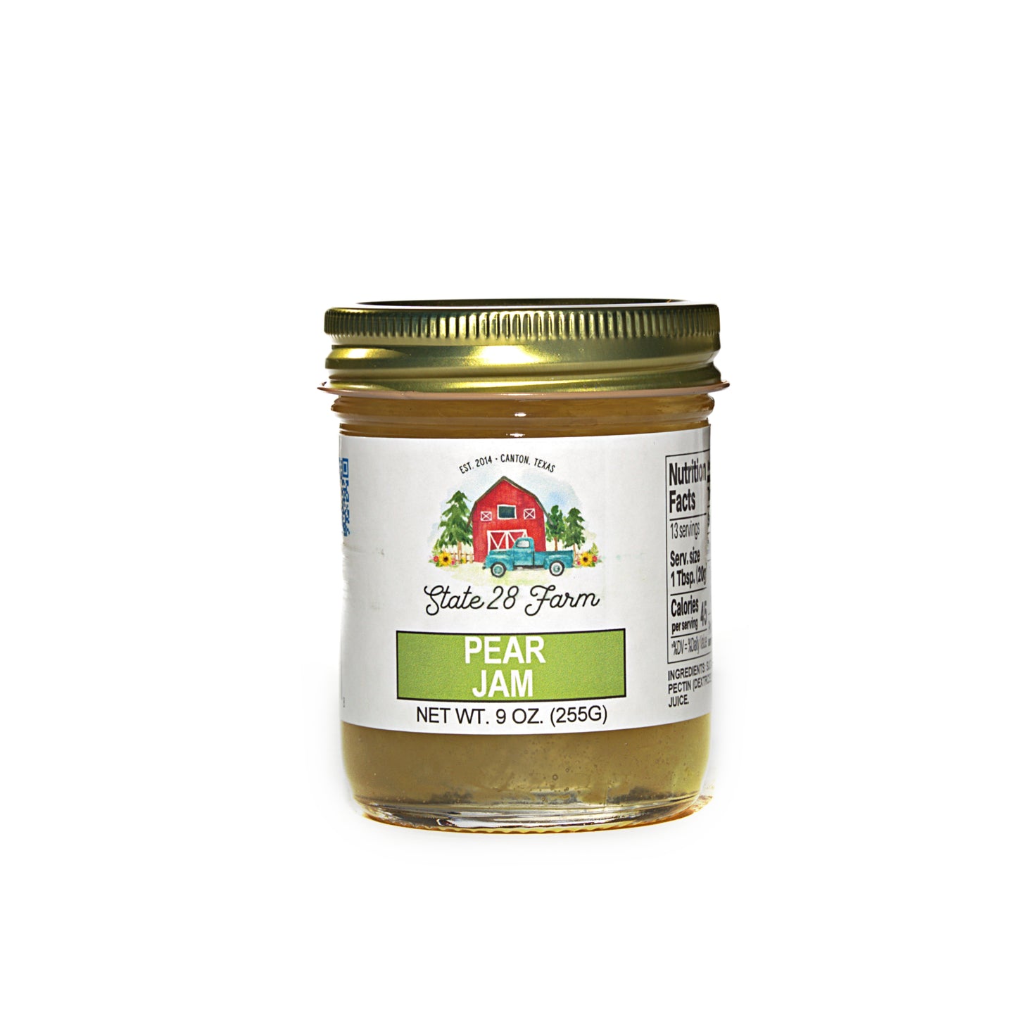 State 28 Farm pear artisan jam in a 9 oz jar from Canton, Texas