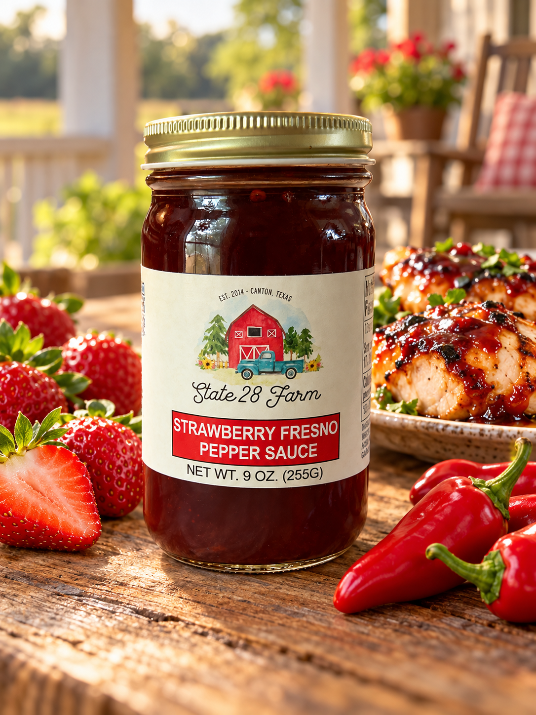 STATE 28 FARM STRAWBERRY FRESNO PEPPER SAUCE 9 OZ