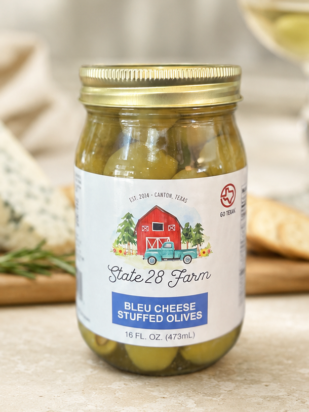 STATE 28 FARM BLEU CHEESE STUFFED OLIVES 16 OZ
