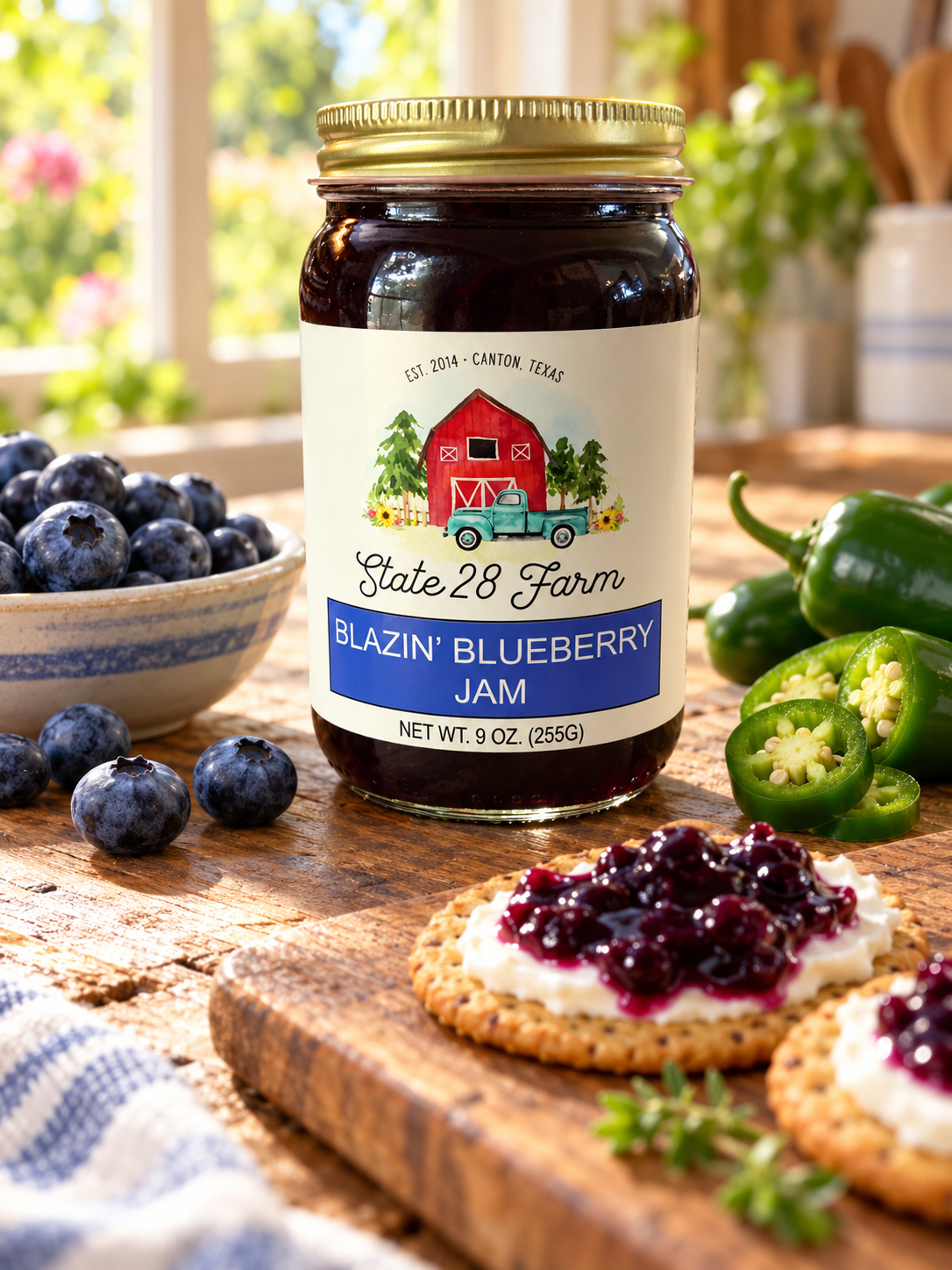 STATE 28 FARM BLAZIN BLUEBERRY JAM 9 OZ