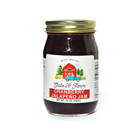 STATE 28 FARM CRANBERRY JALAPENO JAM 20 OZ