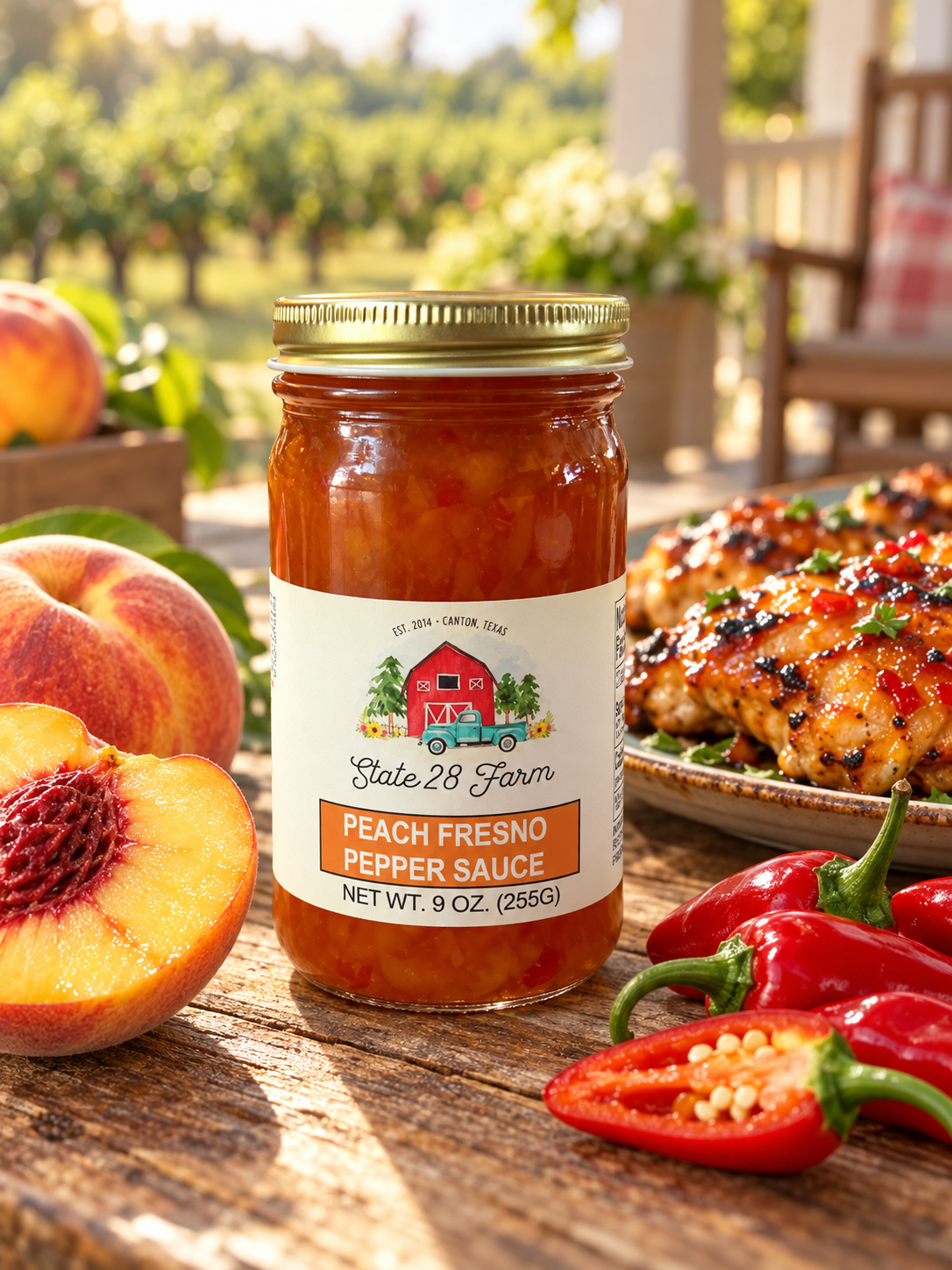 STATE 28 FARM PEACH FRESNO PEPPER SAUCE 9 OZ