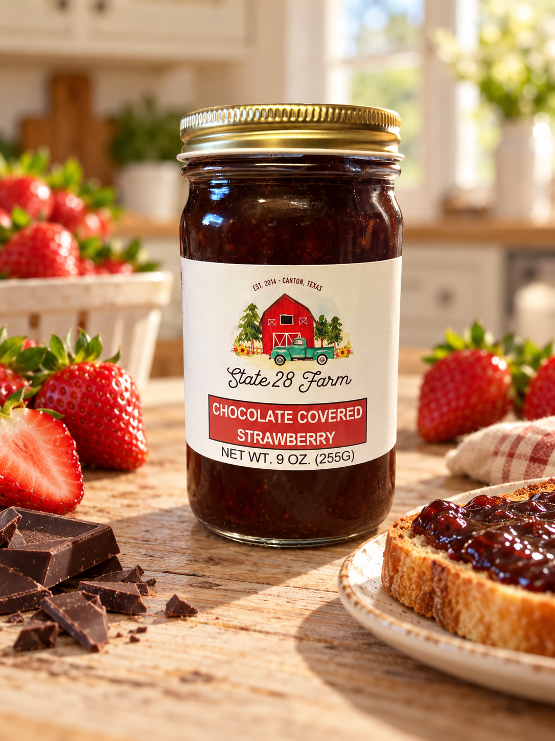 STATE 28 FARM CHOCOLATE COVERED STRAWBERRY JAM 9 OZ