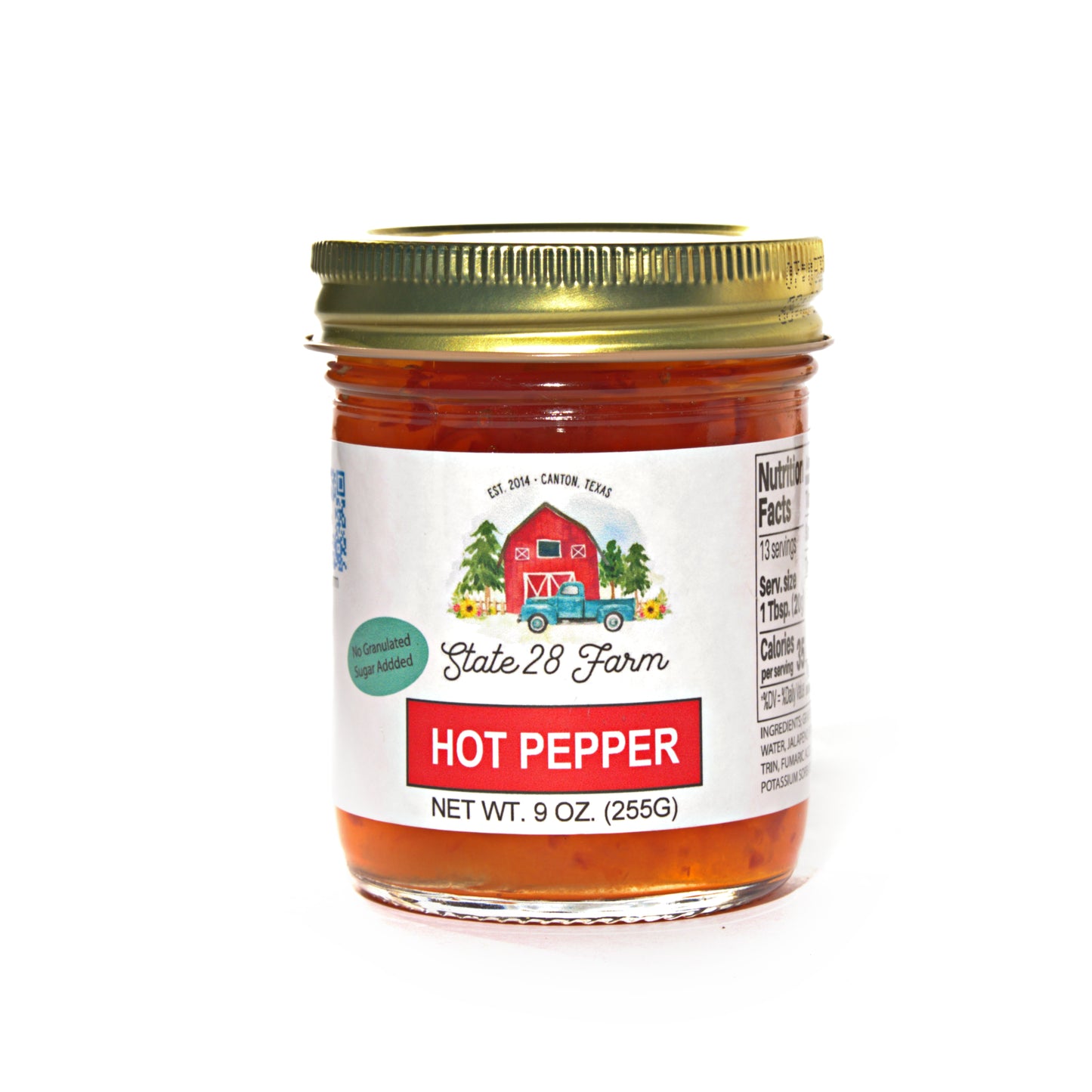 STATE 28 FARM HOT PEPPER JELLY- NO GRANULAR SUGAR ADDED 9 OZ