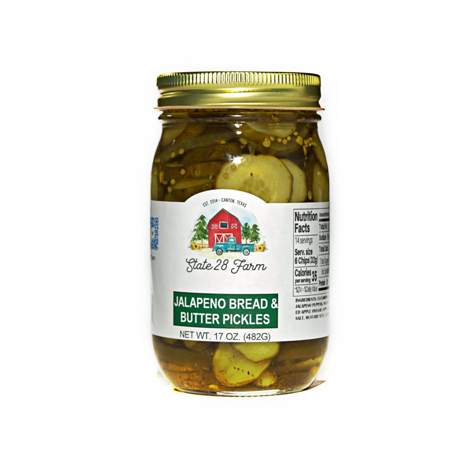 STATE 28 FARM JALAPENO BREAD & BUTTER PICKLES 17 OZ