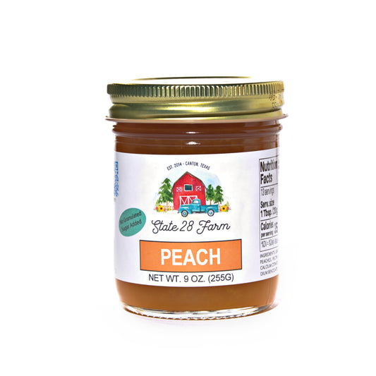 STATE 28 FARM PEACH JELLY- NO GRANULAR SUGAR ADDED 9 OZ