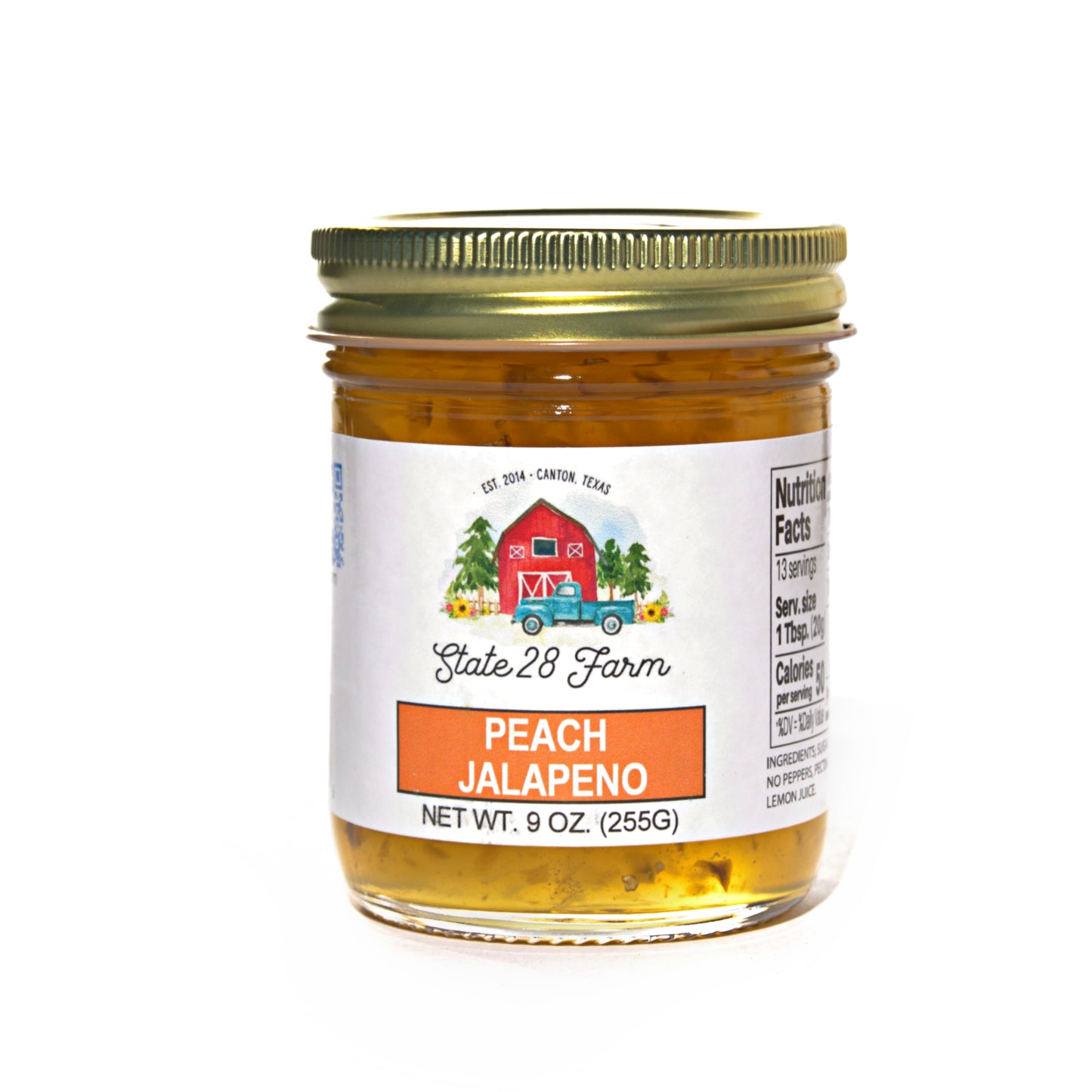 STATE 28 FARM PEACH JALAPENO JELLY 9 OZ