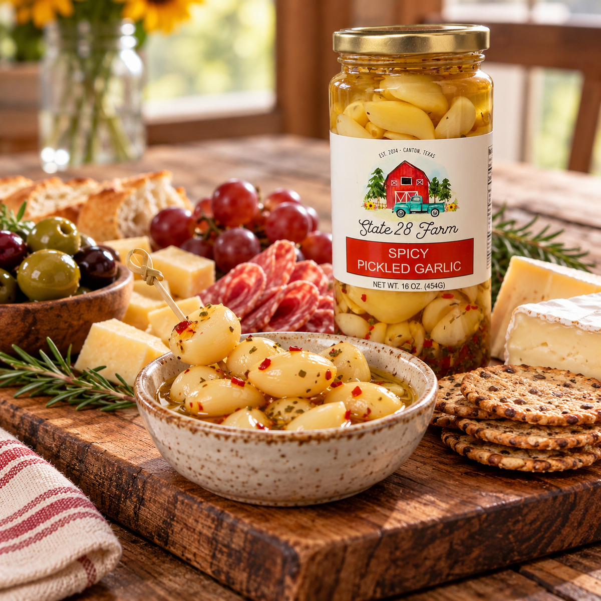 STATE 28 FARM SPICY PICKLED GARLIC 16 OZ
