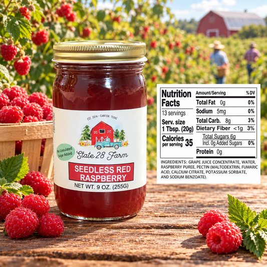 STATE 28 FARM - NO SUGAR ADDED SEEDLESS RED RASPBERRY 9 OZ